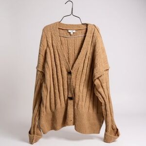 Easel Tan Wool Blend Cardigan Sweater Medium